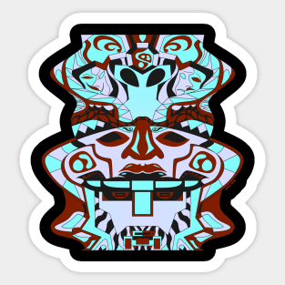 totem helm in ecopop olmec sentinel pattern art in alien framework Sticker